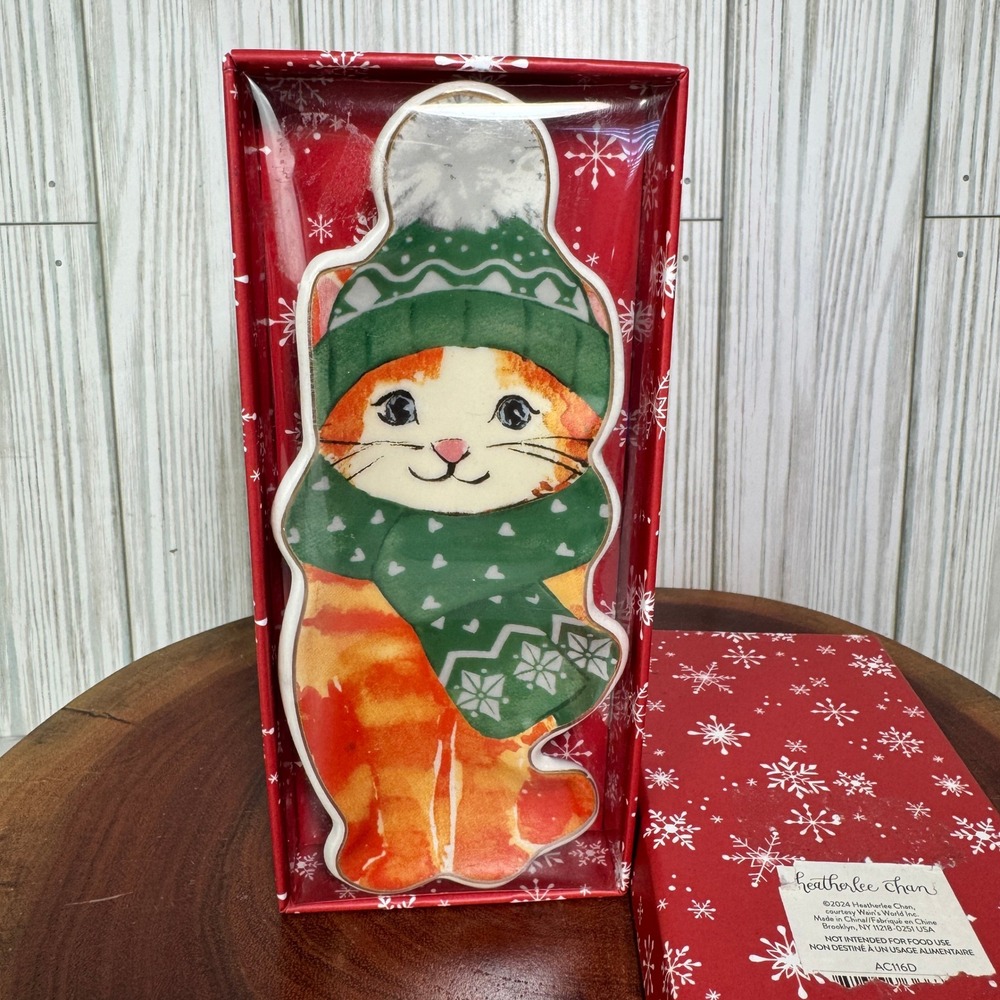 Heatherlee Chan Orange Tabby Cat Winter Beanie Scarf Ceramic Trinket Tray AC116D